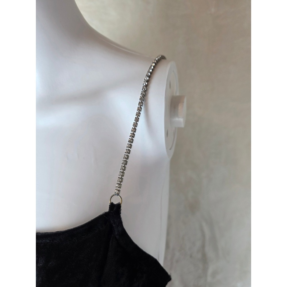 Black crushed Velvet‎ Rhinestone Chain Strap Mini Dress Party Clubwear XXL - Picture 2 of 5